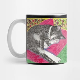 Sleeping tuxedo cat Mug